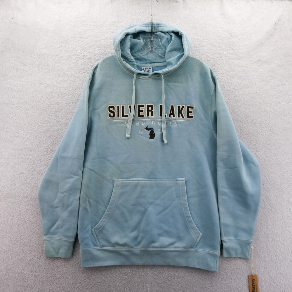 Ouray‎ Hoodie Mens Large Silver Lake Sand Dunes Michigan Blue Garment Dye Cotton